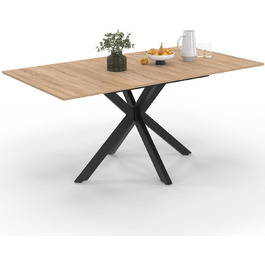 Розсувний обідній стіл Alix, прямокутний, для 4-8 осіб, з металевим каркасом, дерево та чорний колір, 120-160 см