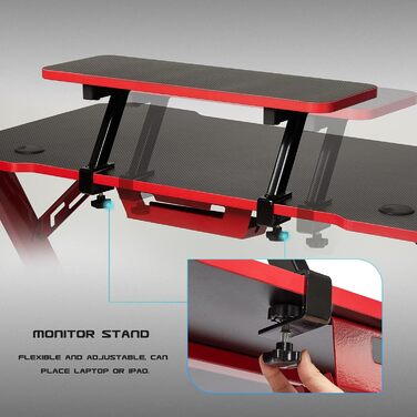 Ігровий стіл Intimate WM Heart 110 см: ергономічний стіл з карбоновою поверхнею, тримач для навушників, підставки для напоїв та аксесуарів, чорно-червоний