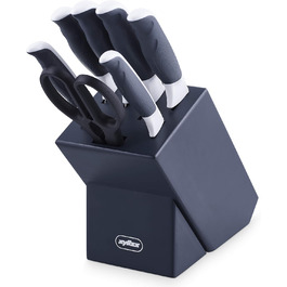 Набір ножових блоків Zyliss E920263 Comfort 7шт, японська нержавіюча сталь, темно-сіра/біла ручка, ножовий блок з 6 ножами та 1 ножицями, можна мити в посудомийній машині, гарантія 5 років