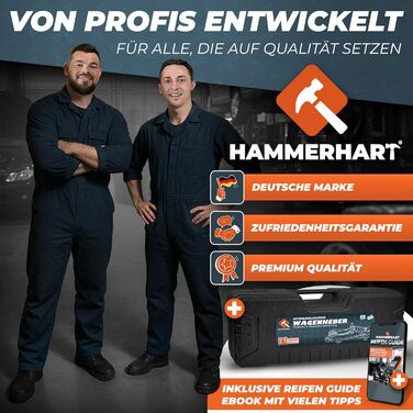 Гідравлічний домкрат HAMMERHART 3T з низьким профілем, 75-505мм, колеса 360°, подвійний поршень, гумові накладки, T-ручка - перевірена якість TÜV