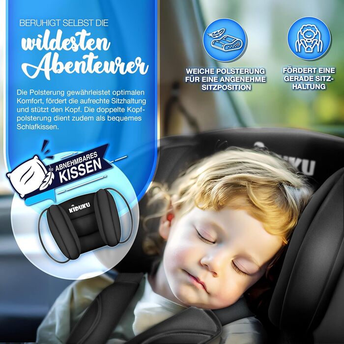 Автокрісло KIDUKU® 9-36 кг (1-12 років) з підкладкою - Автомобільне крісло ECE R129/03, Група 1/2/3, чорне
