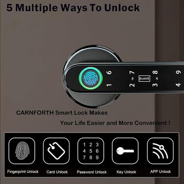 Розумний замок з відбитком пальця, 5-в-1, автоматичний дверний замок з керуванням через додаток/відбитком пальця/IC-картками/паролем/резервним ключем, електронні цифрові замки, підходить для розумних дверей