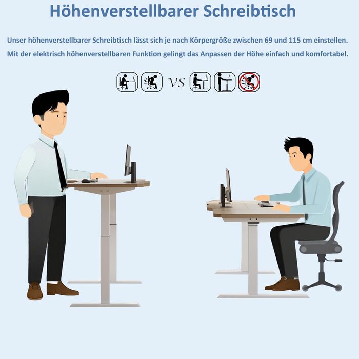Електричний кутовий стіл з регулюванням висоти 150см, L-подібний, з 4-ма пам'ятями, з'єднувальною пластиною, для дому та офісу (150x68см, світло-коричневий-помаранчевий)