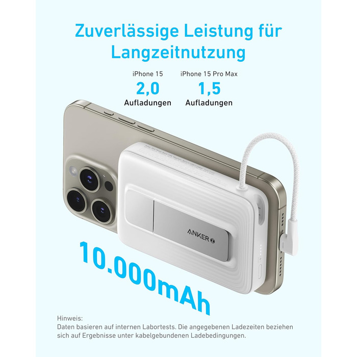 Магнітний павербанк Anker Zolo 10 000 мАг, швидка зарядка 30 Вт, кабель USB-C, підставка, чорний