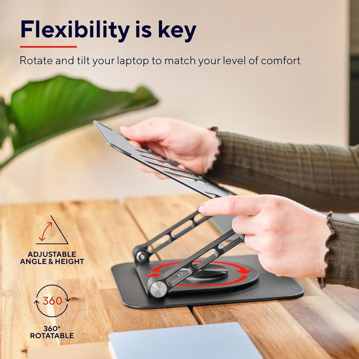 Регульована підставка для ноутбука Trust Zeff 16 дюймів з 360° обертанням, чорна