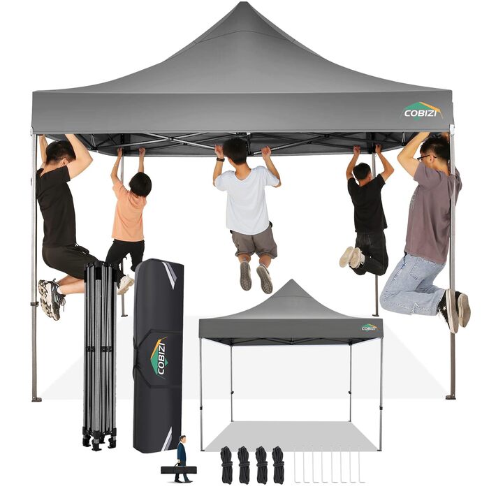Павільйон COBIZI 3x3, водонепроникний, стабільний, зимостійкий, з боковою стінкою, Pop-Up, для вечірок, сонцезахисний, садовий, складаний, з сумкою та колесами (3x3м)