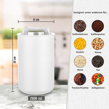 Контейнер для кави KC Kitchen & Co. з герметичним вакуумним кришкою, 2800 мл, нержавіюча сталь, для кави, чаю, цукру, мюслі, білий матовий