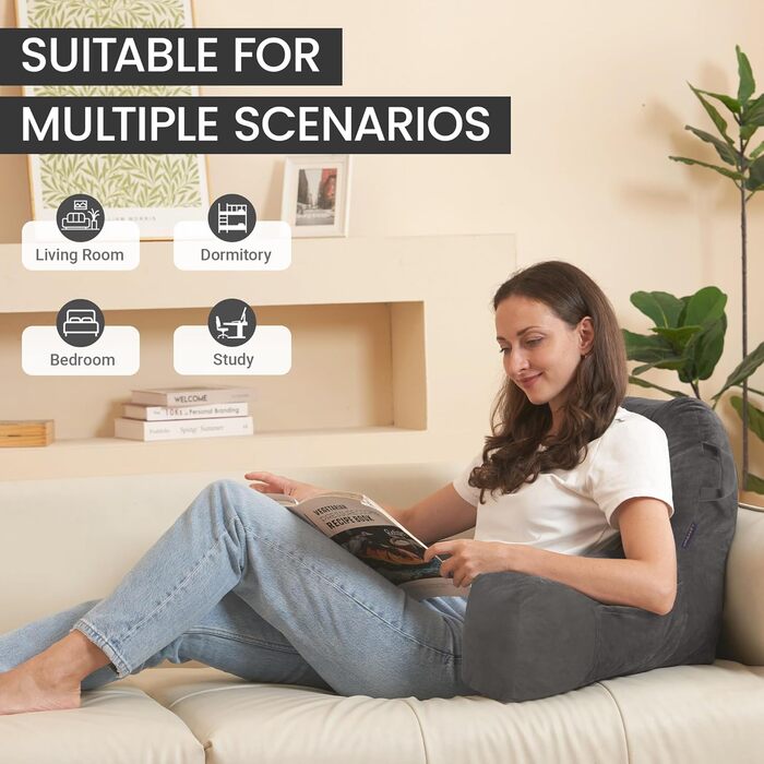 Лежак для читання в ліжку для дорослих, подушка для відпочинку в ліжку з підлокітниками, подушка для підтримки спини для сидіння в ліжку, подушка для відпочинку в ліжку зі знімним та пральним чохлом, світло-сіра