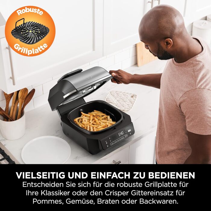 Мультигриль Ninja MAX 6-в-1 з фритюрницею, 3.8л, сірий/срібний, DG551EU