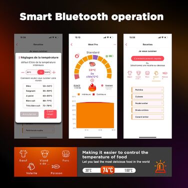 Бездротовий термометр для гриля Bluetooth Термометр для м'яса Розумний бездротовий термометр для смаження APP - 2 секунди - Миттєве зчитування IPX6 - Водонепроникний - Кухонний термометр для смаження приготування барбекю BBQ 1.0 шт.