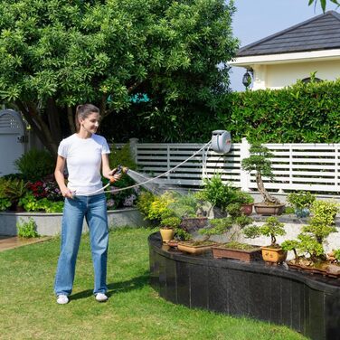 Спіральний шланг для саду Giraffe Tools Wandmontierte Schlauchbox з автоматичним намотуванням, 2м + 20м, 7 насадок, поворотний на 180°