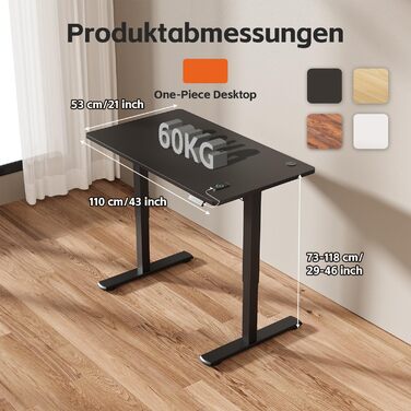 Регульований за висотою стіл JUMMICO з підйомним механізмом, пам'яттю, 110 x 60 см, чорний