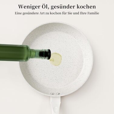 Набір сковорідок Innerwell 3 шт. (20, 24, 28 см) з керамічним покриттям, індукційні, для професійного використання, сумісні з духовкою, без PFOA, придатні для миття в посудомийній машині (білі)