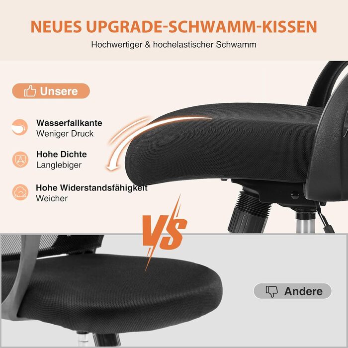 Офісний стіл Sweetcrispy з регульованими підлокітниками, ергономічний стілець для офісу з підтримкою попереку, регульована висота, 360° обертання, м'яке сидіння, чорний, складні підлокітники