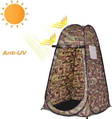 Намет переодягання Relax4Life з системою Pop-up, душовий намет, туалетний намет з вікном, намет-кімнату з поліестеру, 120 x 120 x 190 см, камуфляж Flecktarn