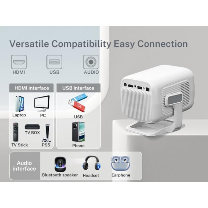 Проектор LYNCAST HY300 Pro: портативний, з Wi-Fi, Bluetooth, Android 11, 1080P/4K, поворотний 180°, для дому та на вулиці