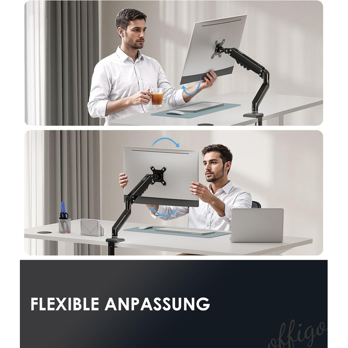 Кріплення для монітора OffiGo: підходить для моніторів 15-32 дюймів, вантажопідйомність до 9 кг, VESA 75/100 мм, чорний