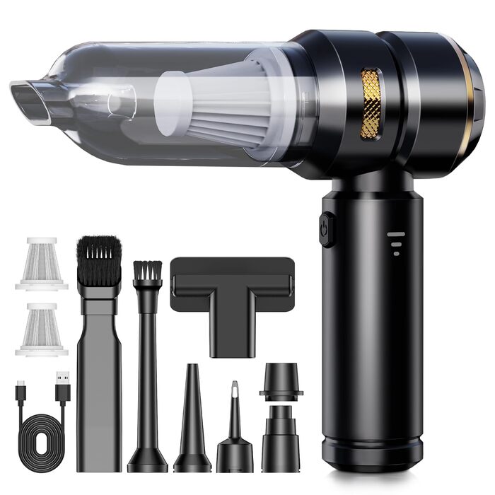 Акумуляторний ручний пилосос KITBEZN 4-в-1 для авто та дому, бездротовий міні-пилосос з безщітковим двигуном, потужність 26000Па, 3 режими роботи, чорний