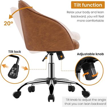 Крісло Yaheetech для дому та офісу: регульоване, поворотне, з велюру, для робочого кабінету, спальні, до 136 кг, ретро-коричневе
