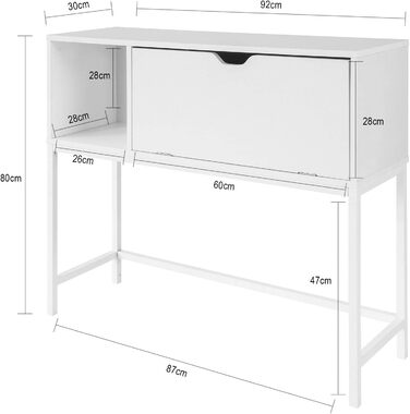 Консольний столик SoBuy FSB21-W з клапаном і відділенням, білий, 92x80x30см