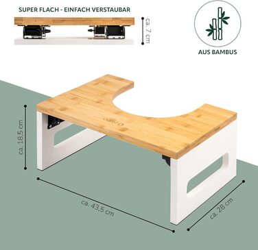 Пуф-стільчик для туалету Eluno з бамбука, білий: складаний, антиковзкий, для дорослих та дітей, полегшує при запорах та здутті