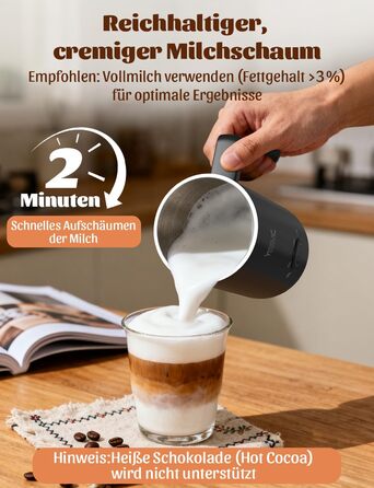 Електричний спінювач молока YISSVIC 4-в-1: автоматичний, 500W, антипригарне покриття, для капучіно, лате, макіато