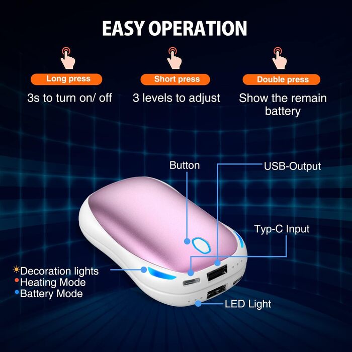 Електричний грієчка для рук 5000mAh 2 шт. - багаторазовий кишеньковий грієчка для активного відпочинку, зимовий подарунок для дітей, жінок та чоловіків, рожевий