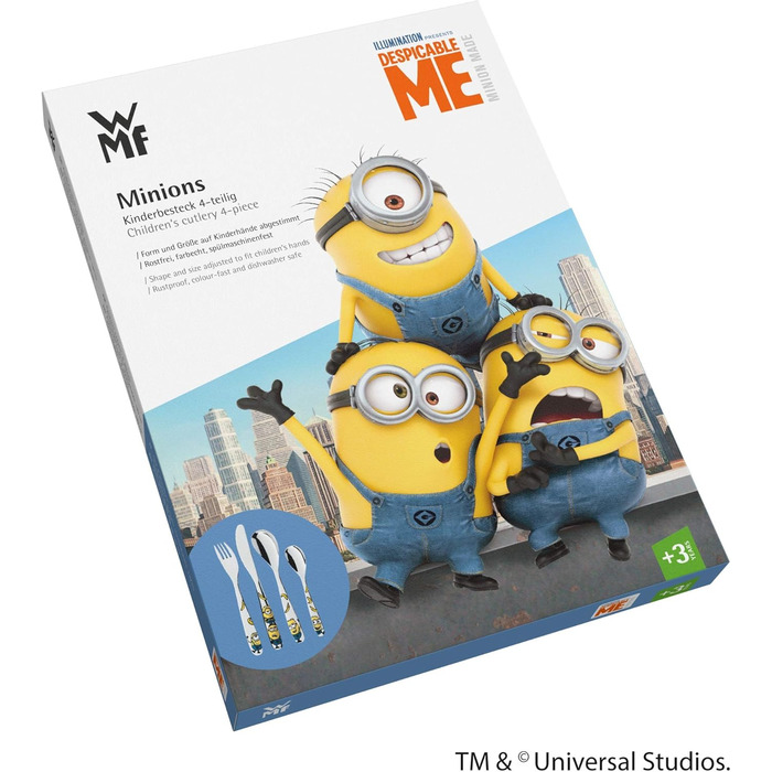 Набір дитячого столового прибору Minions WMF Cromargan, 4 шт., нержавіюча сталь, від 3 років, без гравіювання, придатний для миття в посудомийній машині