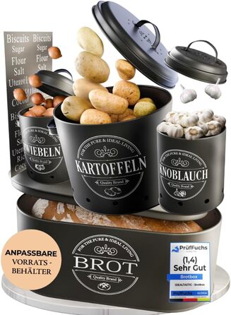 Набір контейнерів для зберігання продуктів IDEALTASTIC® Premium [3 шт по 500г] - Герметичні банки для кави, цукру, борошна (чорний)