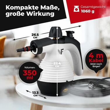 Портативний пароочисник Neighbour's Friend® Нова модель – Потужний ручний пароочисник, 3,5 Bar, кабель 4м, бак 350мл. Підходить для автомобіля, майстерні, дому та миття вікон. (Пароочисник - Білий - Набір 2 шт.)