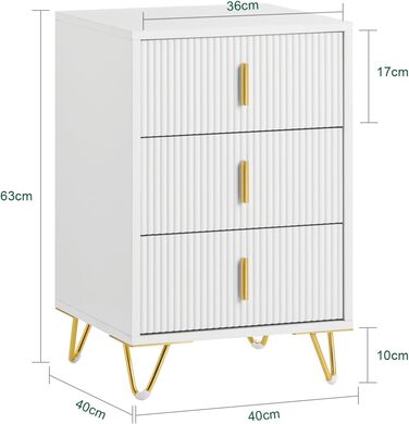 Приліжкові тумбочки SoBuy FBT115-W (білі), 2 шт., з 3 висувними ящиками, 40x40x47 см