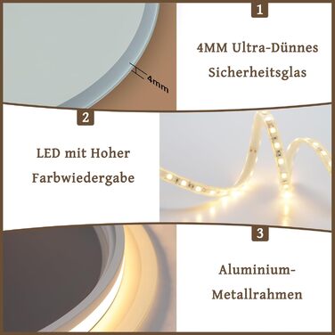 Дзеркало для ванної кімнати кругле LED з підсвічуванням 60 см, IP44. Кругле дзеркало з LED підсвічуванням для ванної кімнати, сенсорне керування, 60x60 см