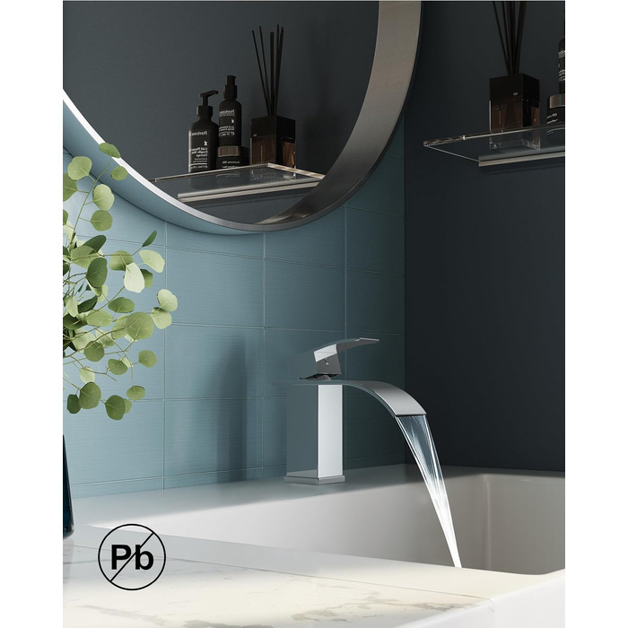 Змішувач для ванної кімнати FORIOUS з водоспадом, одноручний, хром, висота виливу 80 мм, економія води та енергії