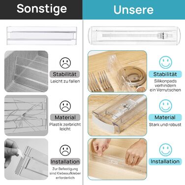 Організатори для шухляд Vtopmart 8 шт., регульовані роздільники, прозорі (25.6-41.6 см)