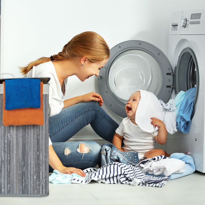 Кошик для білизни Relaxdays з бамбука з 2 відділеннями