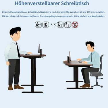 Електричний кутовий стіл з регулюванням висоти 150 см, L-подібний, з 4 пам'яттю, спліт-плита, для дому та офісу (150x68 см, коричнево-помаранчевий)