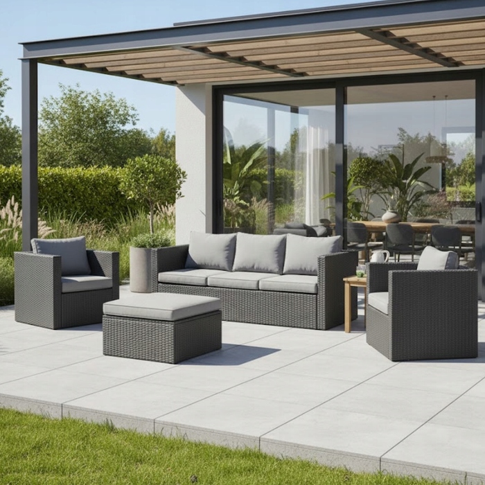 Комплект садових меблів MatMay із пластику, сірий, 4 предмети