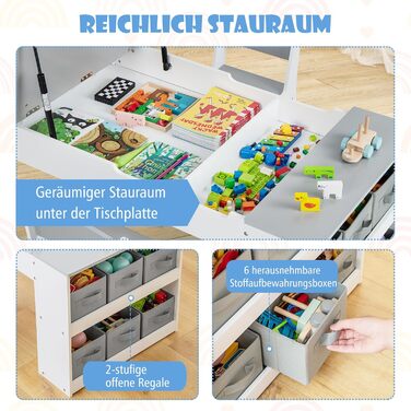 Дитячий стіл COSTWAY 3 в 1 з 2 стільцями, активний стіл-мольберт з підйомною стільницею, набір кольорів, 6 тканинних контейнерів та рулон паперу, сірий, 109x60x55 см