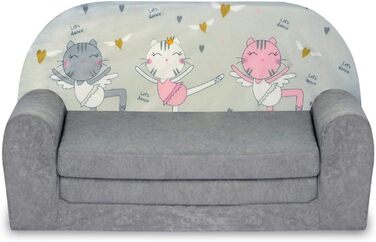 Дитячий розкладний диван FORTISLINE Mini 2в1, 40x78x45 см, знімний чохол, поролон, мотив Кошеня