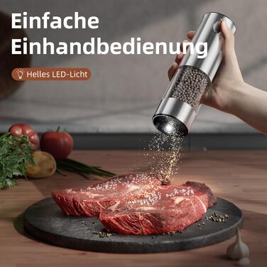 Електричні соляні та перечні млини WONMAKE з регульованим керамічним жорном, USB-зарядка, LED-підсвічуванням, великим об'ємом, з нержавіючої сталі