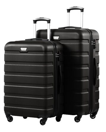 Набір валіз COOLIFE 2 шт. для подорожей на двох, PC+ABS, жорсткий корпус, легкі та міцні, обертові колеса 360°, блискавка YKK, TSA замок, чорний, L + XL