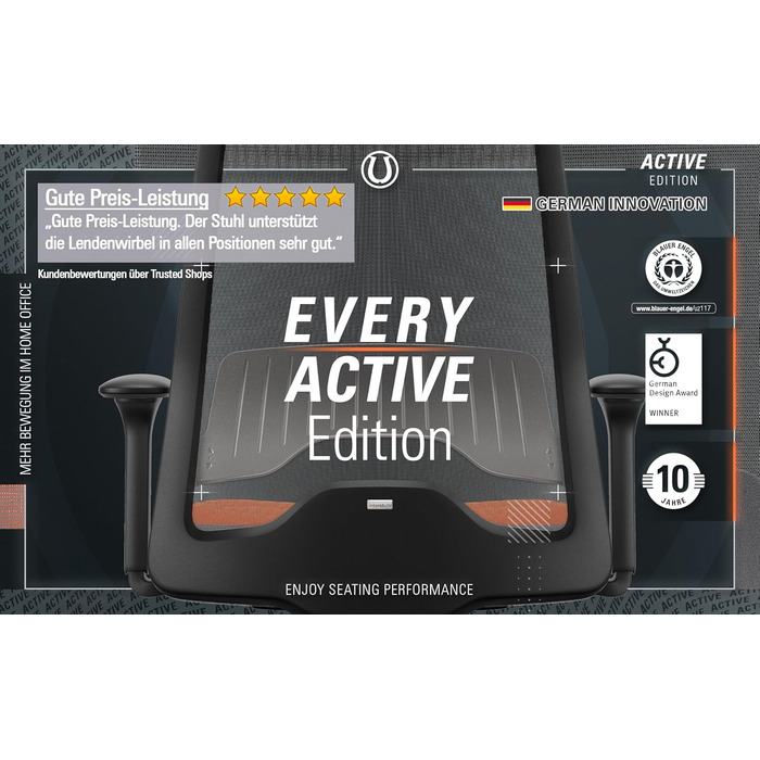 Офісне крісло Interstuhl Every Active Edition – регульована поперекова підтримка, комфортне та активне сидіння (зелений | чорний) (антрацит | помаранчевий)