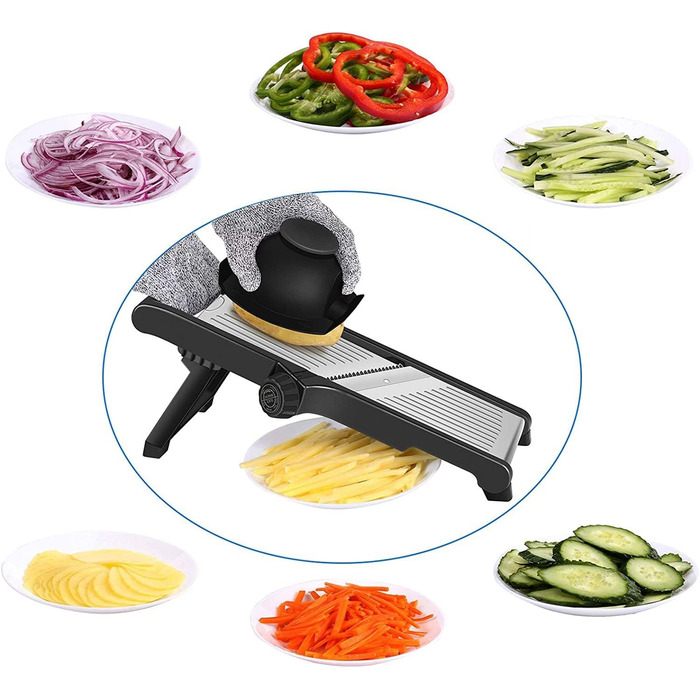 Професійний овочеріз Mandoline Mandoine з 6 лезами та контейнером 3.3 л. Овочеріз, жульєн, подрібнювач цибулі, захист рук, чорно-зелений (L, чорний)