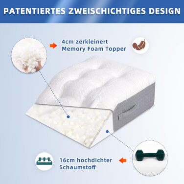 Подушка для підняття ніг HAVARGO з піною з пам'яті, для зняття навантаження, знімний чохол, двошарова подушка для підняття ніг