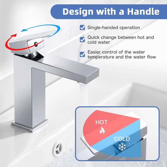 Змішувач для ванної кімнати на мийку, хромований, з висотою 164 мм, однорідний, з гарячою та холодною водою, G3/8