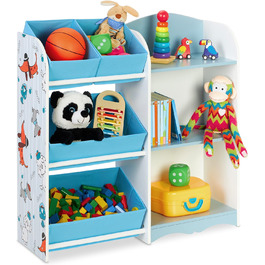 Дитяча полиця Relaxdays, 4 ящики, 3 відкритих відділення, HWD 85 x 85 x 26 см, іграшкова полиця для дитячої кімнати, мотив собаки, барвистий