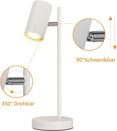Настільна лампа для вітальні, спальні та офісу: поворотна 350°, цоколь GU10, металева, з вимикачем, білий (2 шт.)