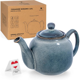 Чайник Брістоль Чайник Teaware з відтінковою глазур'ю (сіро-блакитний) 1 л 5 чашок для використання з чайними пакетиками, сталевий фільтр не входить в комплект 1,0 л сіро-синій