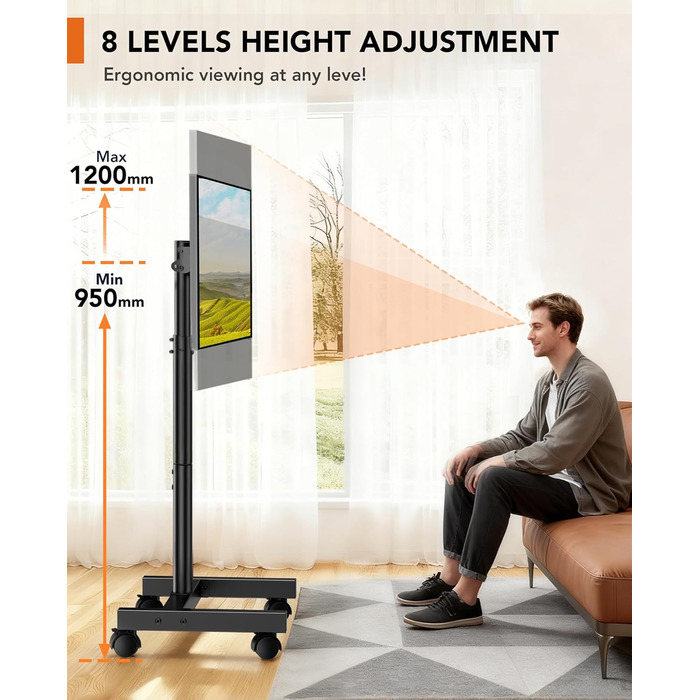 Підставка для телевізора Hemudu на колесах 23-60 дюймів, VESA 400x400, до 35 кг, регульована висота