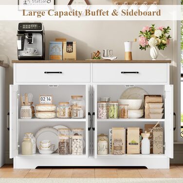 Sideboard HOCSOK 120 см: кухонний буфет з полицями, 2 шухляди, 4 дверцята, чорний та коричневий колір